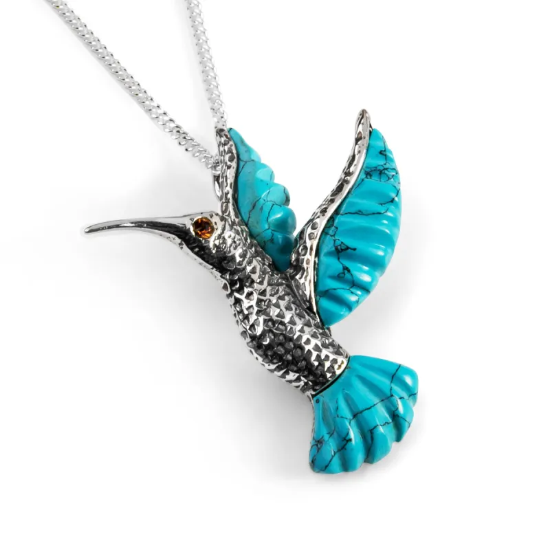 Hummingbird Necklace in Silver and Turquoise sold by Henryka