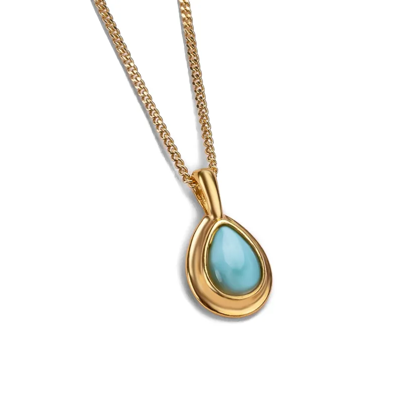Teardrop Necklace in Silver with 24ct Gold & Larimar sold by Henryka