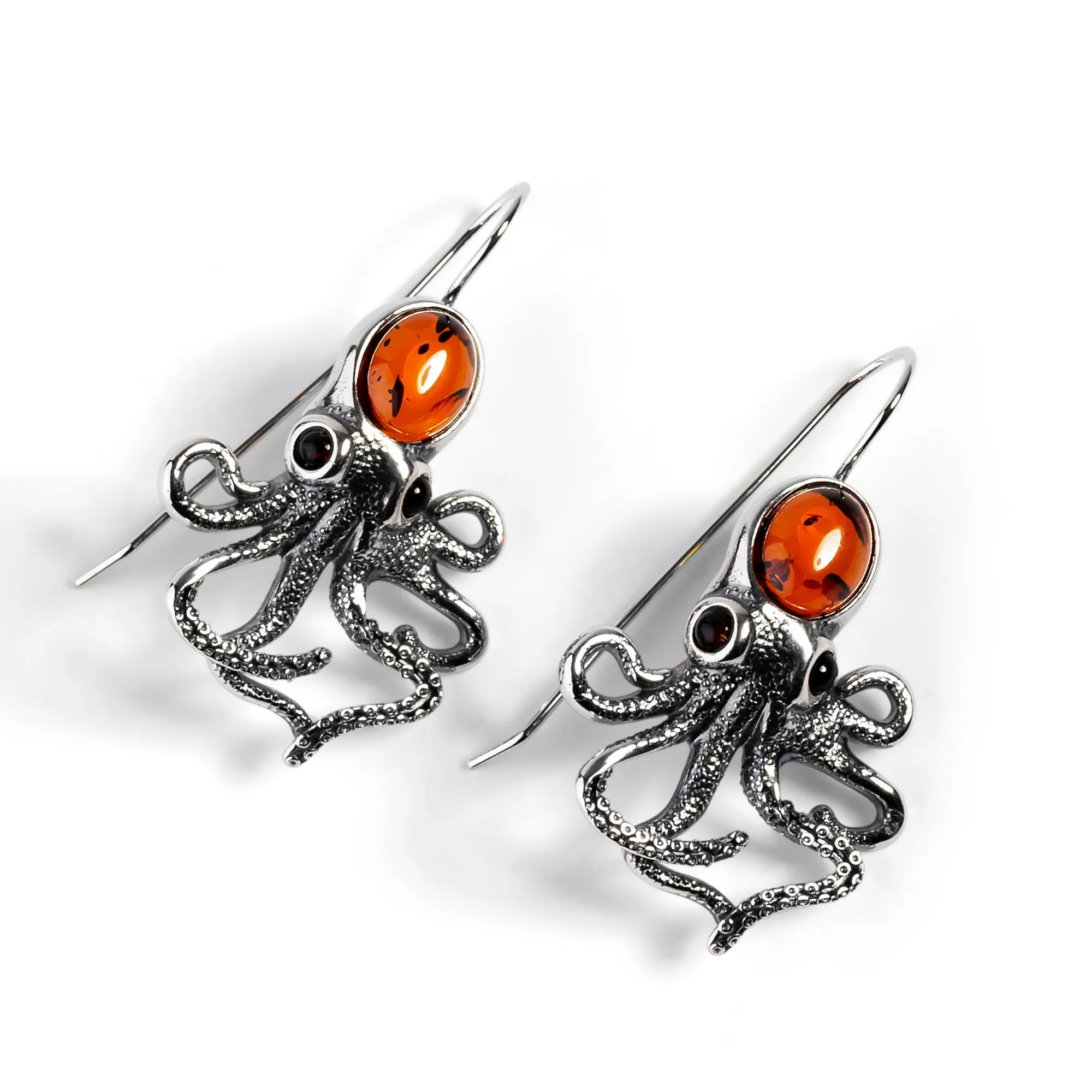 Statement Octopus Earring in Silver and Amber sold by Henryka