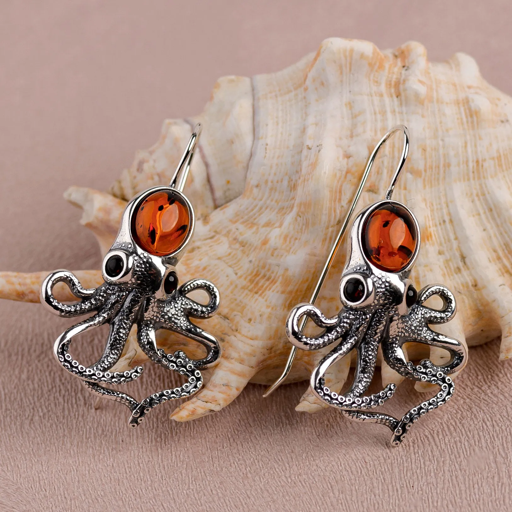 Statement Octopus Earring in Silver and Amber sold by Henryka product image thumbnail 5
