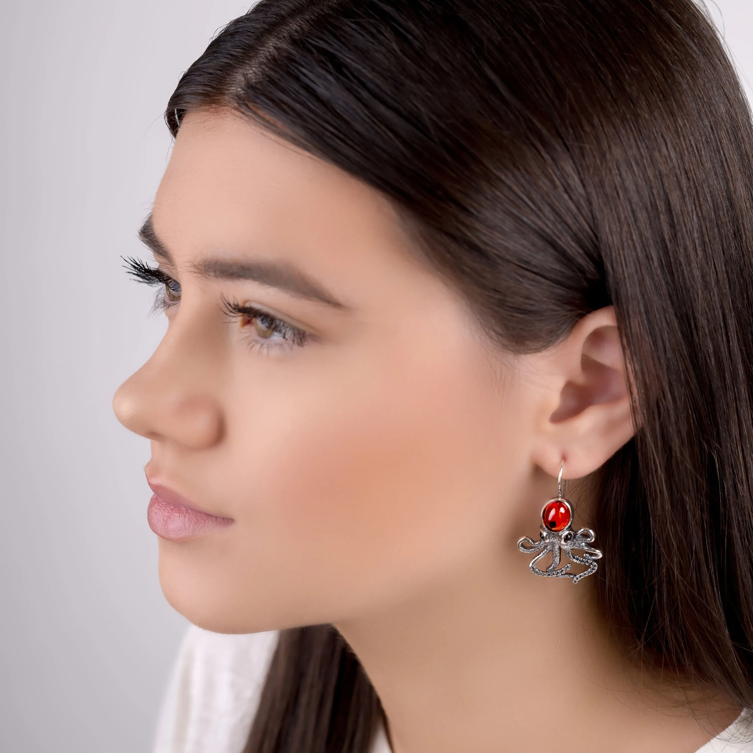 Statement Octopus Earring in Silver and Amber sold by Henryka product image thumbnail 3
