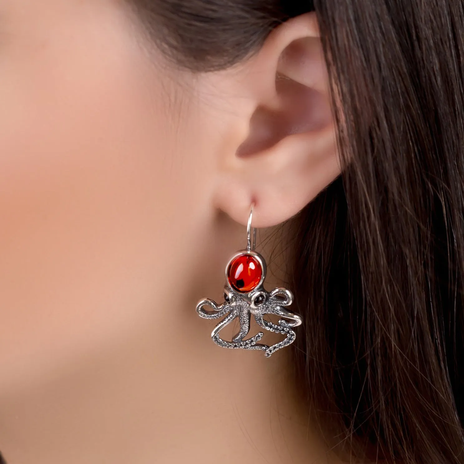 Statement Octopus Earring in Silver and Amber sold by Henryka product image thumbnail 2