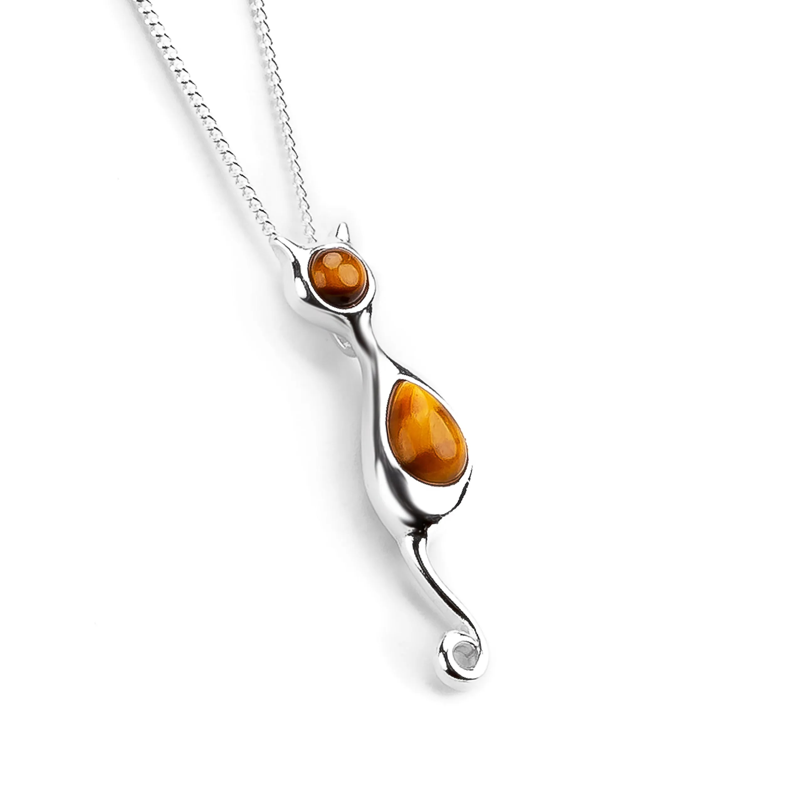 Cat Necklace in Silver and Tiger's Eye sold by Henryka