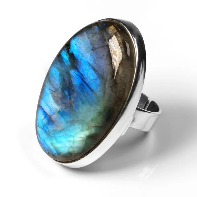 Glorious Rainbow Flash Labradorite Ring - Natural Designer Gemstone sold by Henryka