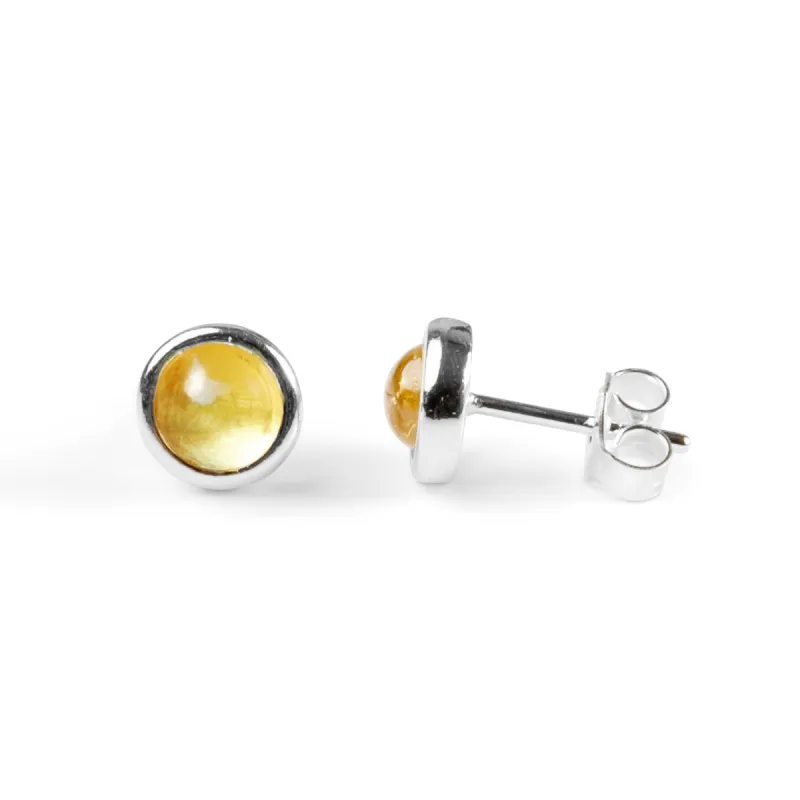 Small Round Stud Earrings in Silver and Citrine sold by Henryka