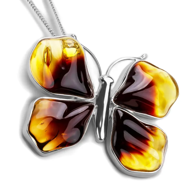 Handmade Statement Butterfly Necklace in Silver and Amber sold by Henryka