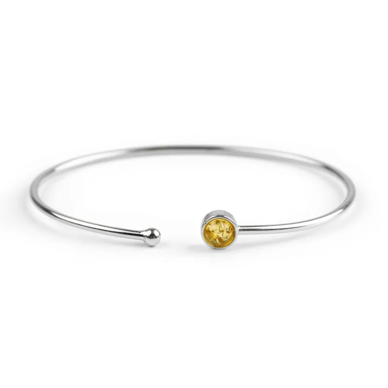Simple Solo Cuff Bangle in Silver and Yellow Amber sold by Henryka