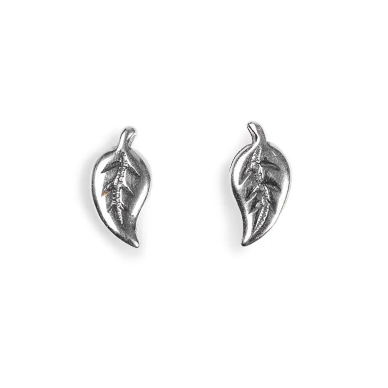 Miniature Leaf Stud Earrings in Silver sold by Henryka
