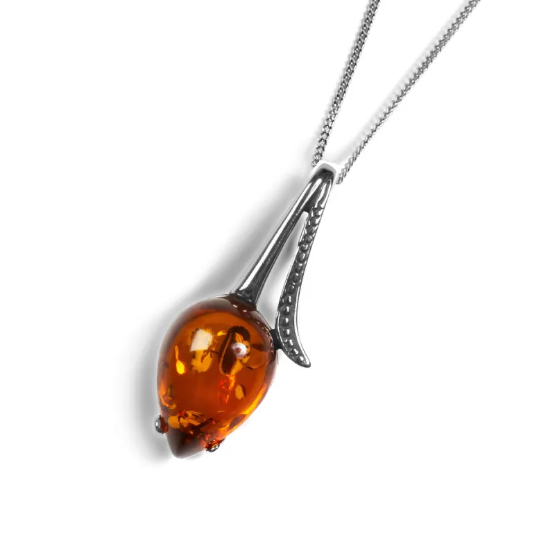 Tulip Necklace in Silver & Amber sold by Henryka