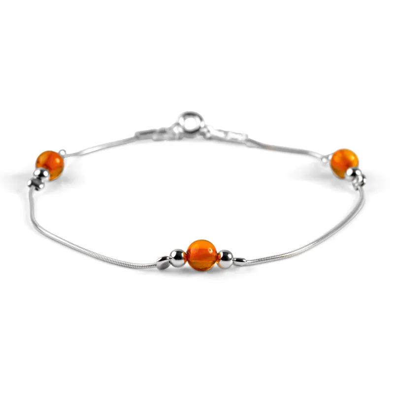 Bead Bracelet in Silver and Cognac Amber sold by Henryka