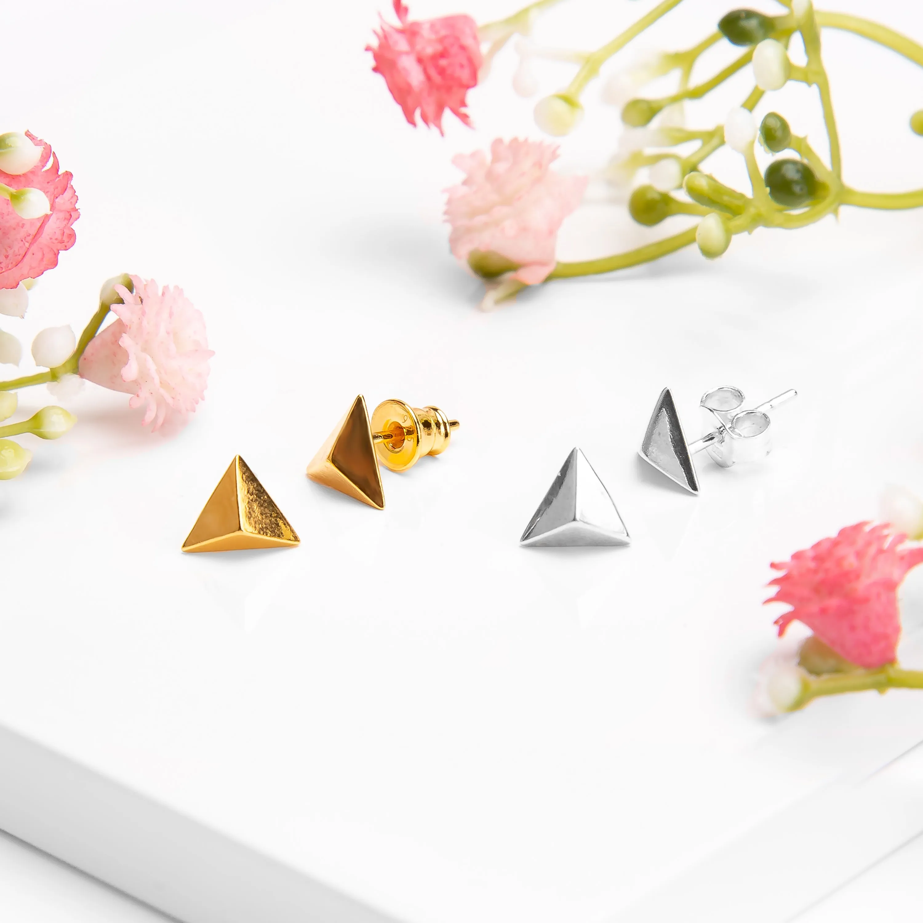 Geometric Triangle Stud Earrings in Silver with 24ct Gold sold by Henryka product image thumbnail 5