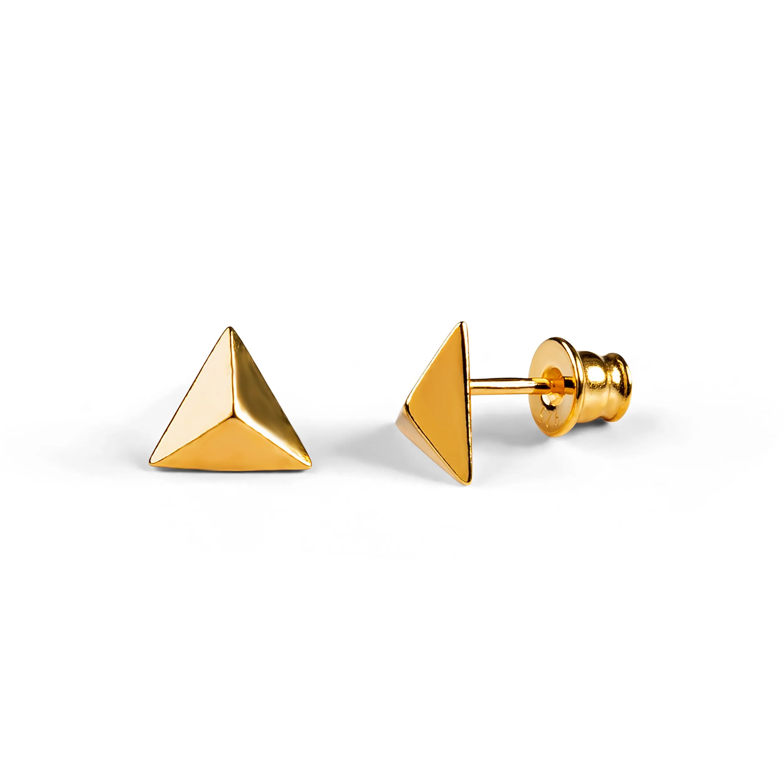 Geometric Triangle Stud Earrings in Silver with 24ct Gold sold by Henryka