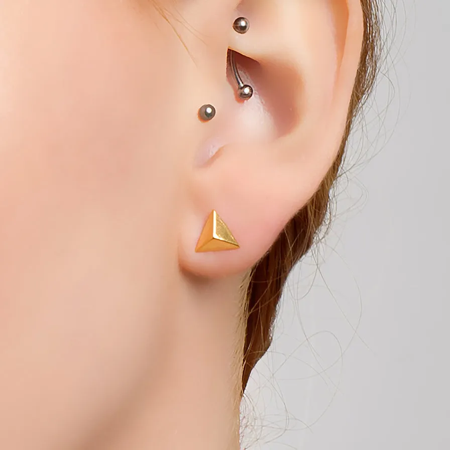 Geometric Triangle Stud Earrings in Silver with 24ct Gold sold by Henryka product image thumbnail 2