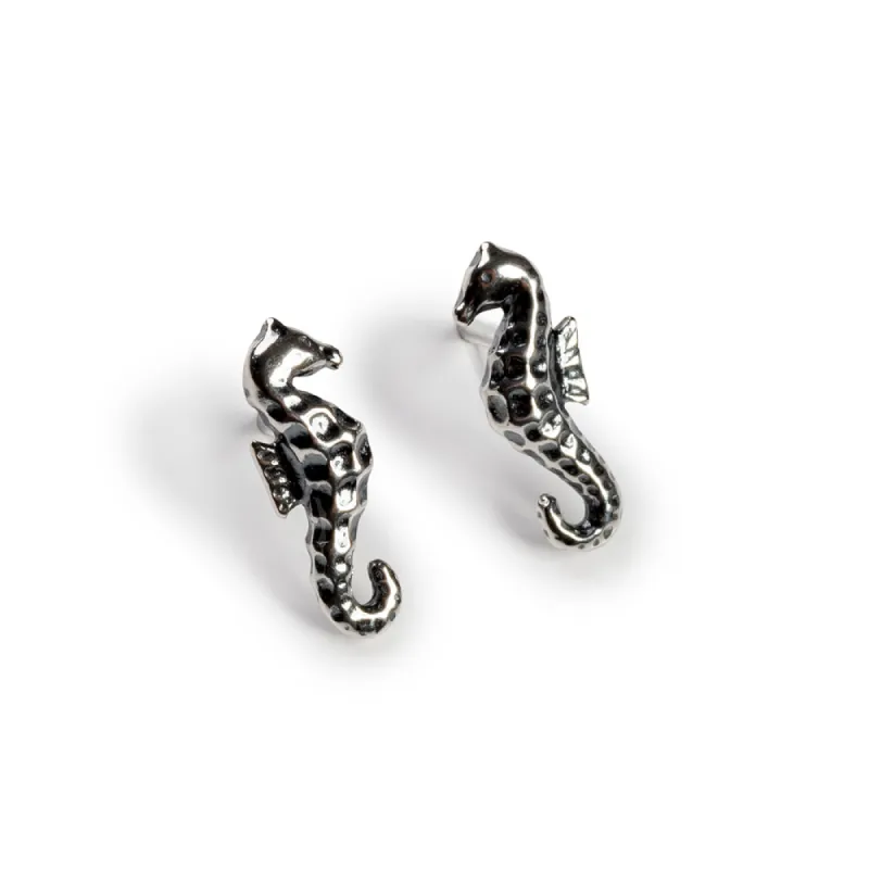 Miniature Seahorse Stud Earrings in Silver sold by Henryka