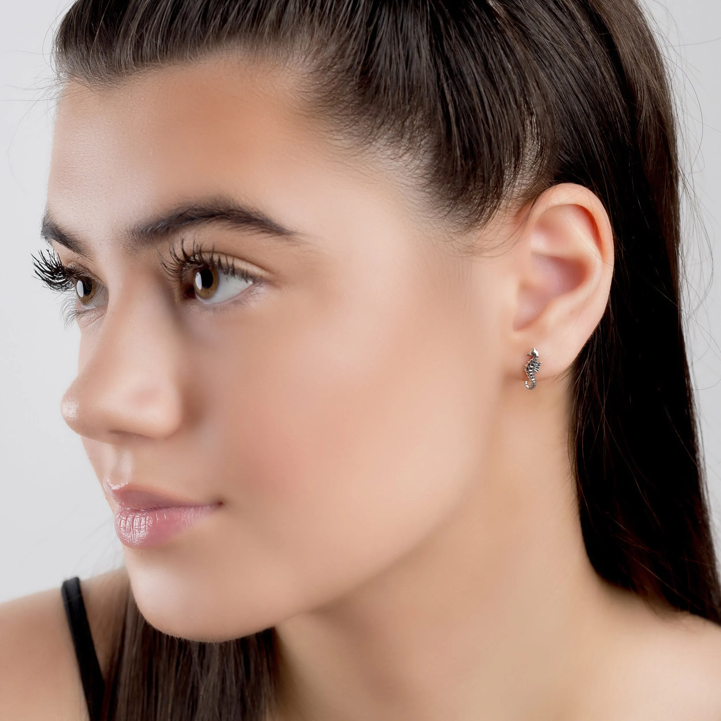 Miniature Seahorse Stud Earrings in Silver sold by Henryka product image thumbnail 3