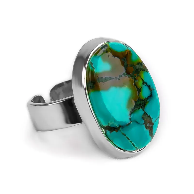 Beautiful Tibetan Turquoise Statement Ring - Natural Designer Gemstone sold by Henryka
