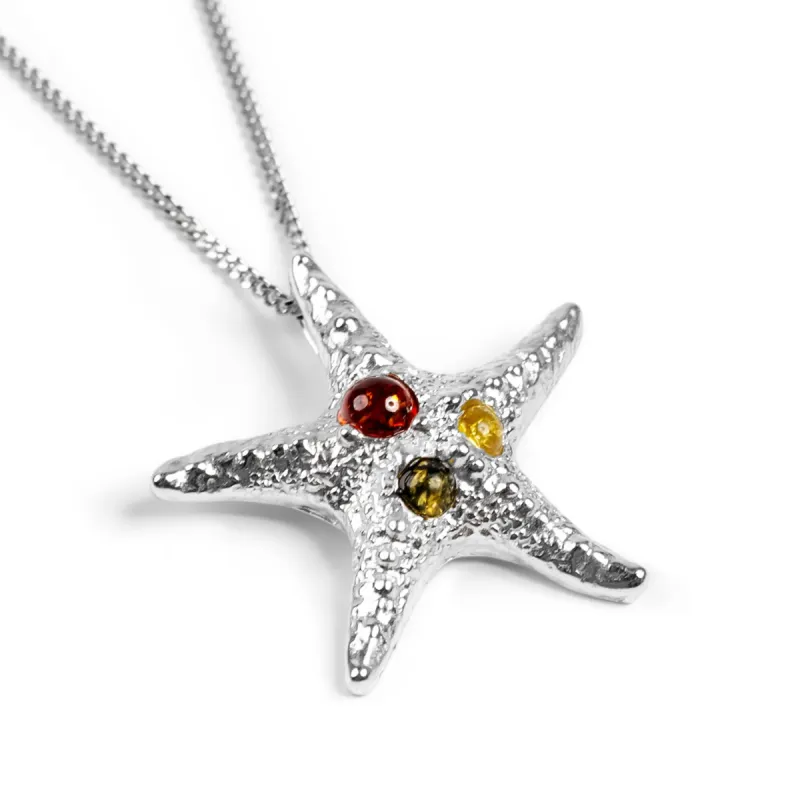 Large Starfish Necklace in Silver and Amber sold by Henryka