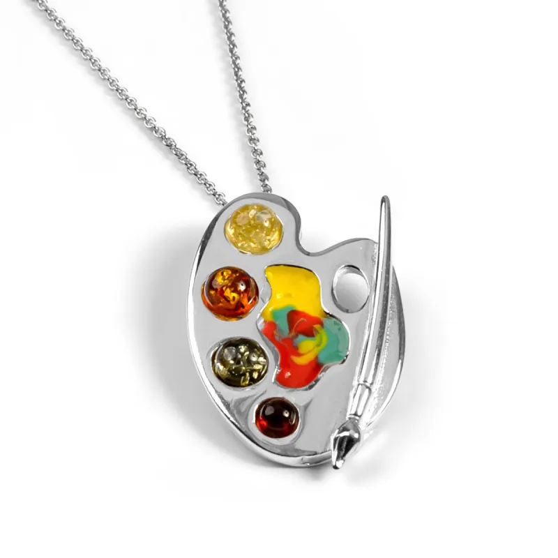 Small Artist Palette Necklace in Silver and Amber sold by Henryka