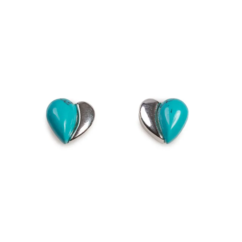 Miniature Heart Stud Earrings in Silver and Turquoise sold by Henryka