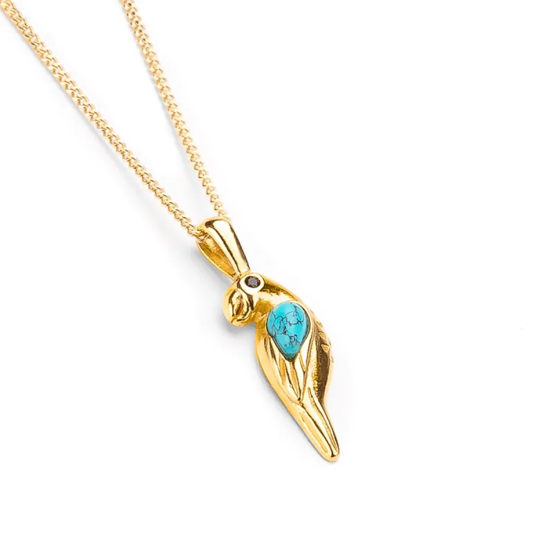 Miniature Parrot Necklace in Turquoise & Silver with 24ct Gold sold by Henryka