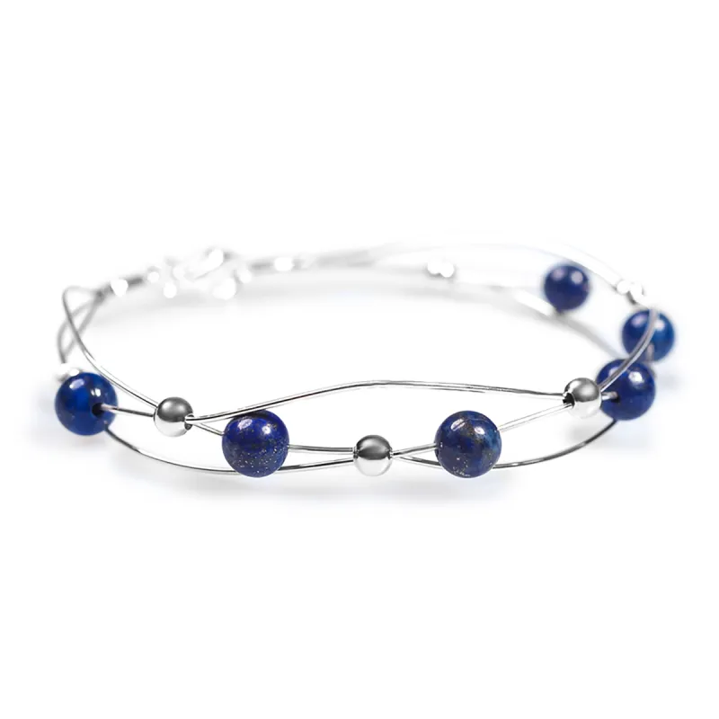 Weaved Bangle in Silver and Lapis Lazuli made by Henryka