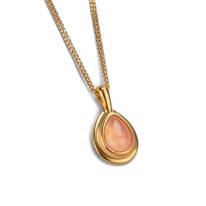 Classic Teardrop Necklace in Silver with 24ct Gold & Light Rose Quartz sold by Henryka