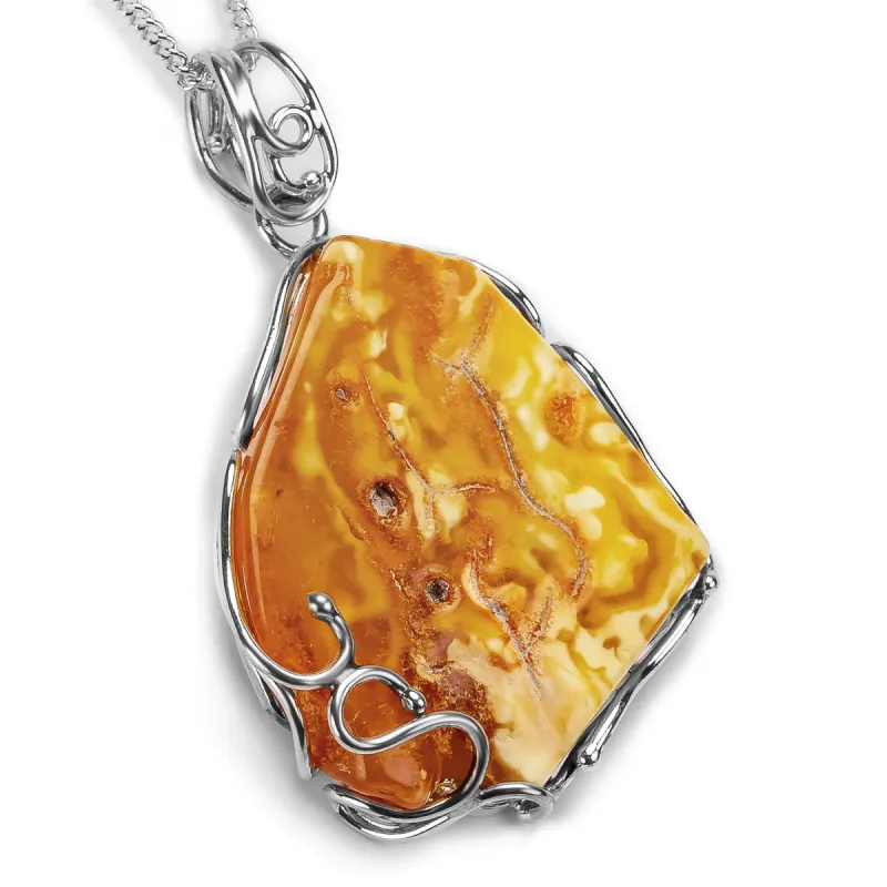 Beautiful, Raw & Natural Lemon Amber Heart Necklace - Natural Designer Gemstone sold by Henryka