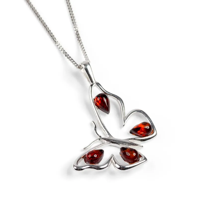 Large Butterfly Necklace in Silver and Amber sold by Henryka