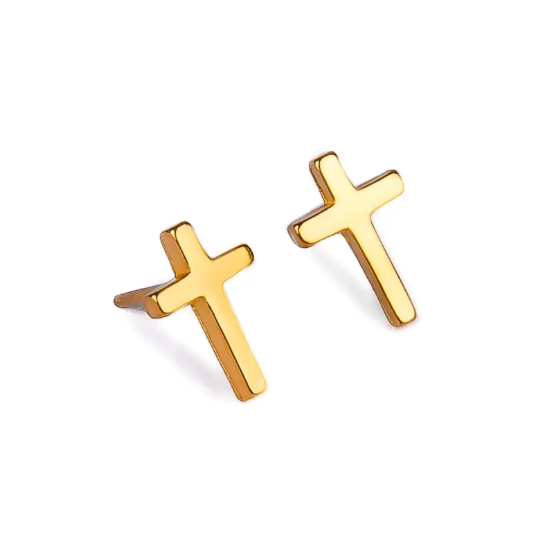 Simple Cross Stud Earrings in Silver with 24ct Gold sold by Henryka