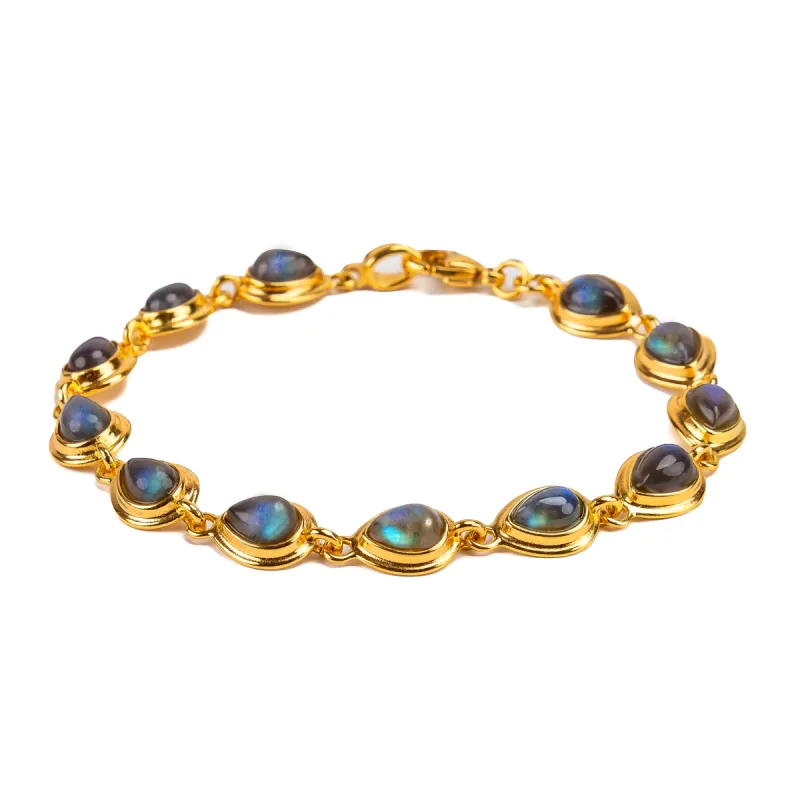 Classic Teardrop Link Bracelet in Silver with 24ct and Labradorite sold by Henryka
