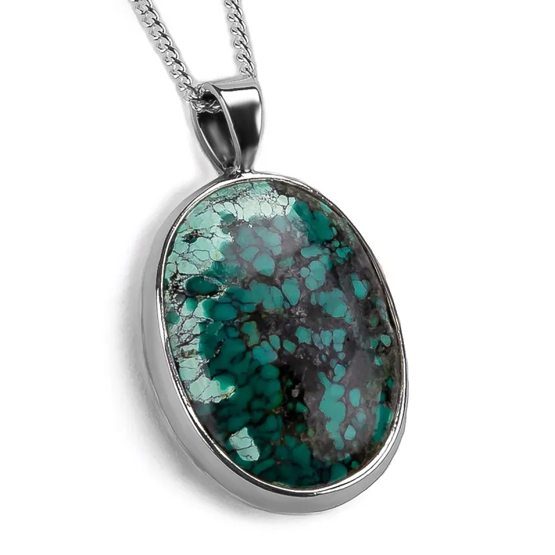Oval Tibetan Turquoise Necklace -Natural Designer Gemstone sold by Henryka