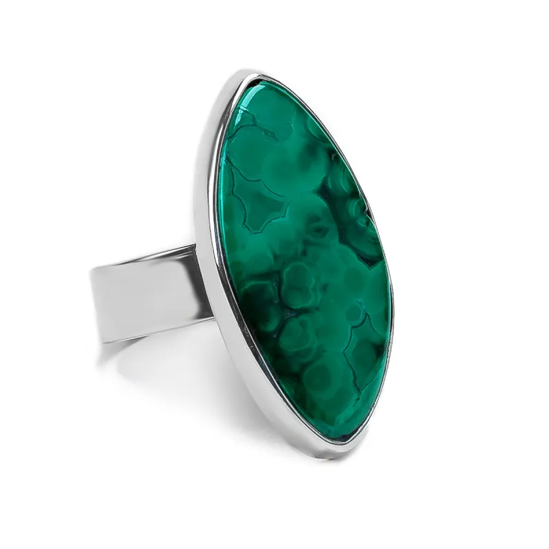 African Malachite Adjustable Statement Ring - Natural Designer Gemstone sold by Henryka