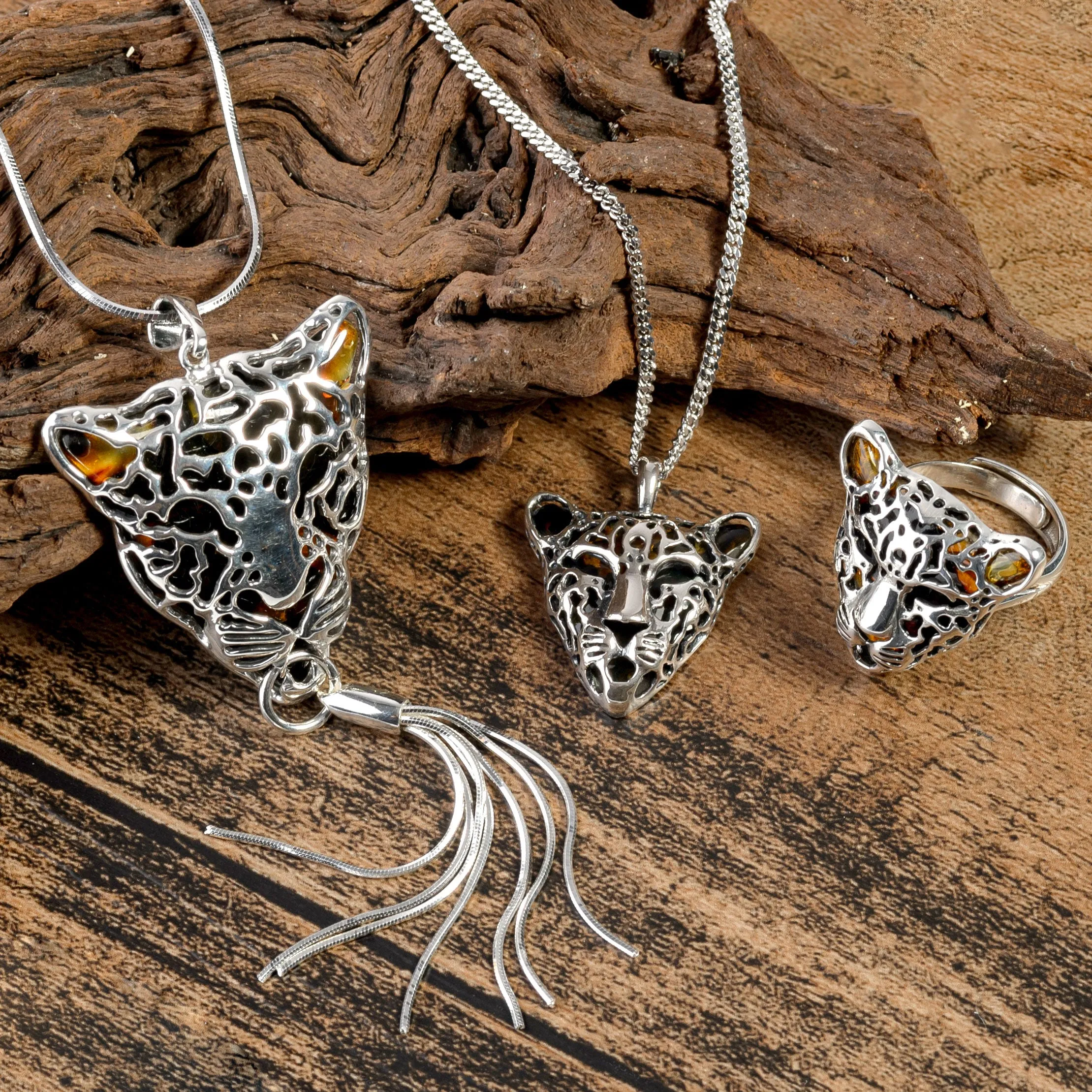 Leopard Head Necklace in Silver and Amber sold by Henryka product image thumbnail 5