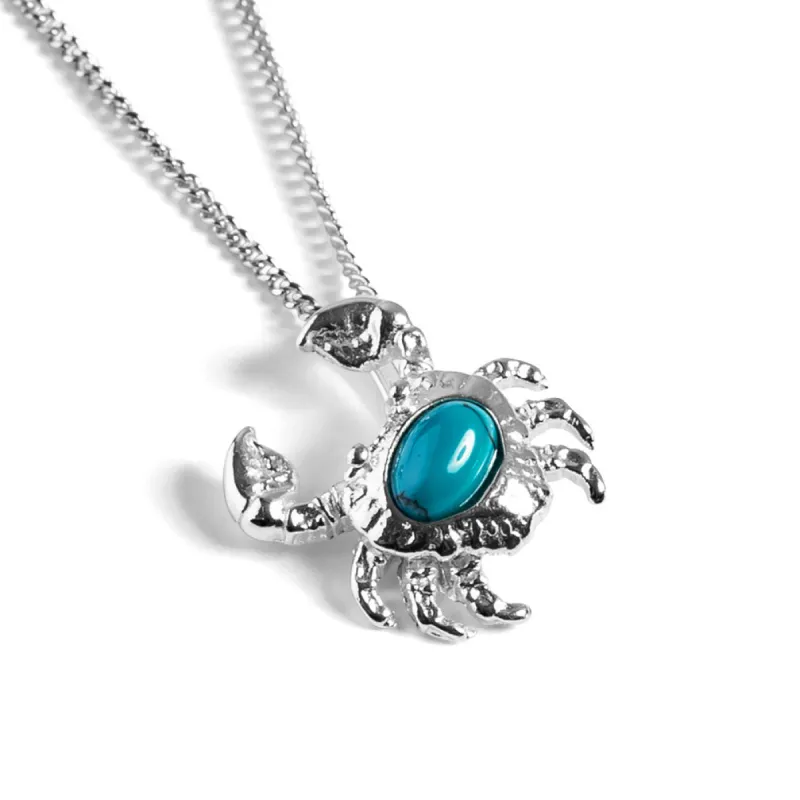 Miniature Crab Necklace in Silver and Turquoise sold by Henryka