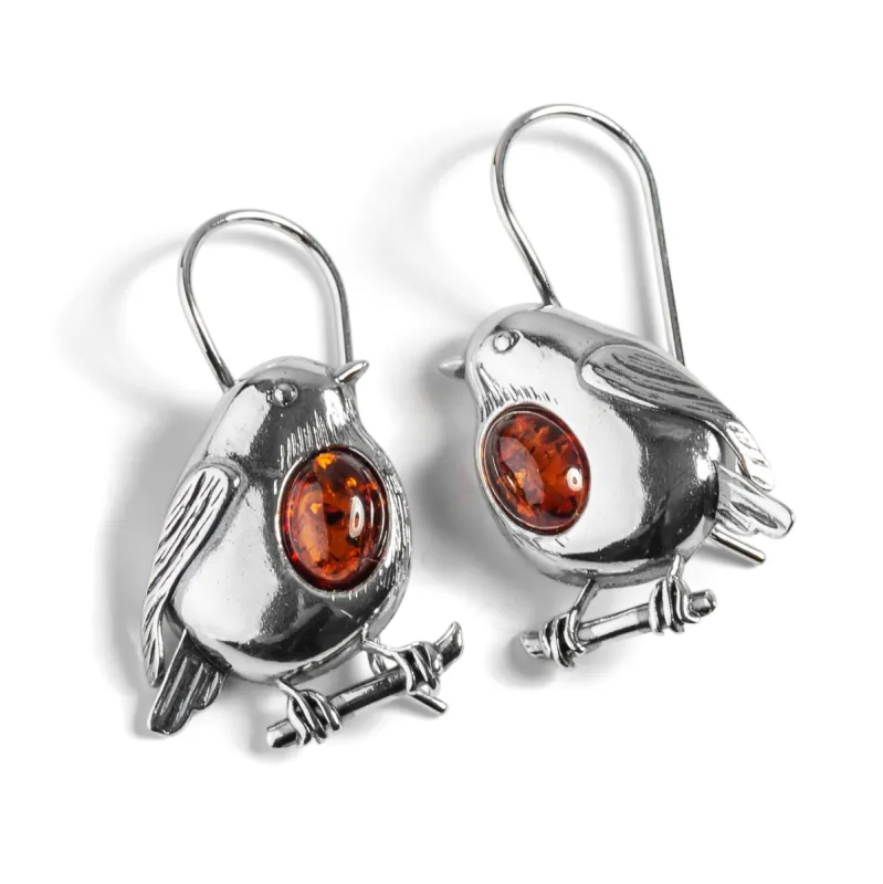 Robin Hook Earrings in Silver and Amber sold by Henryka