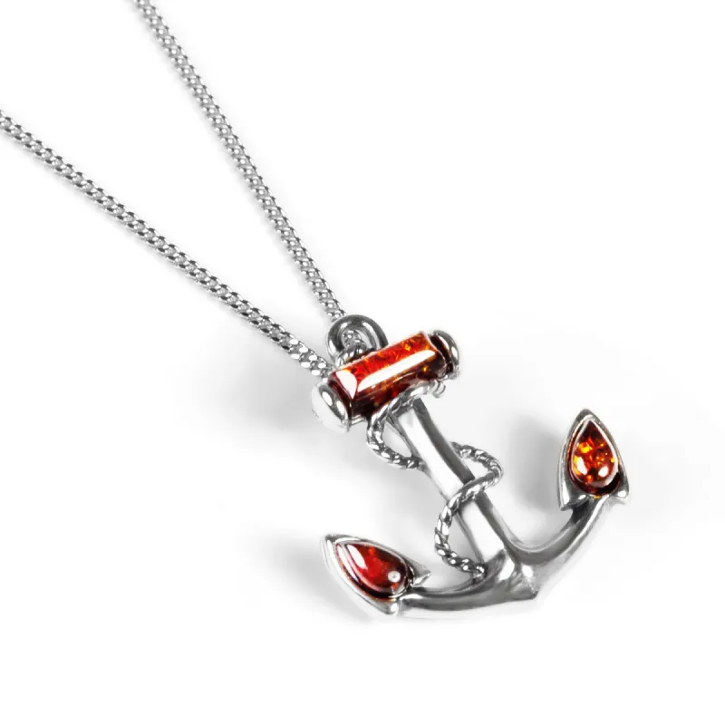 Anchor Necklace in Silver and Amber sold by Henryka
