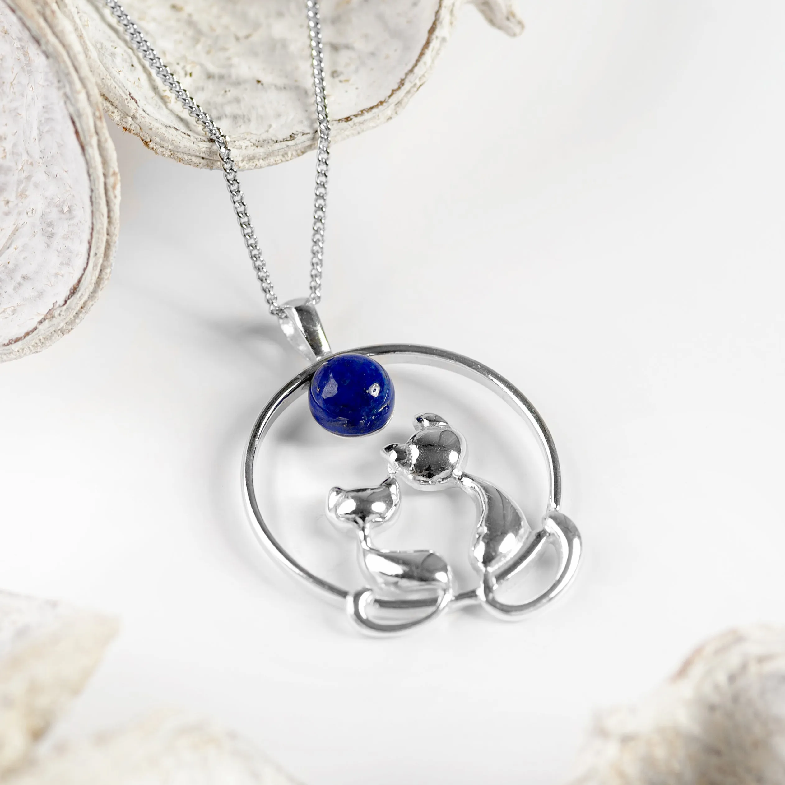 Cuddling Cats Necklace in Silver and Lapis Lazuli sold by Henryka product image thumbnail 5
