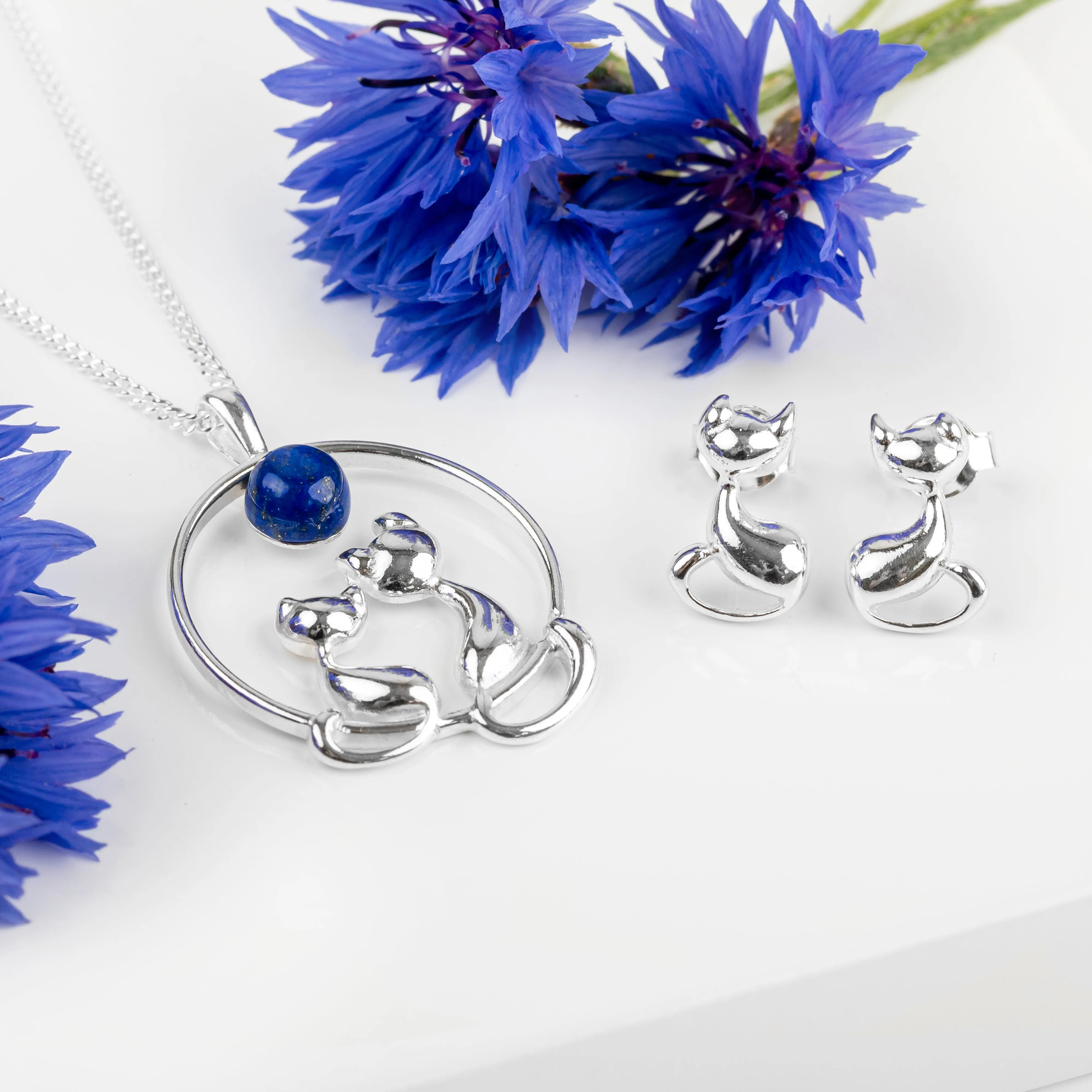 Cuddling Cats Necklace in Silver and Lapis Lazuli sold by Henryka product image thumbnail 4