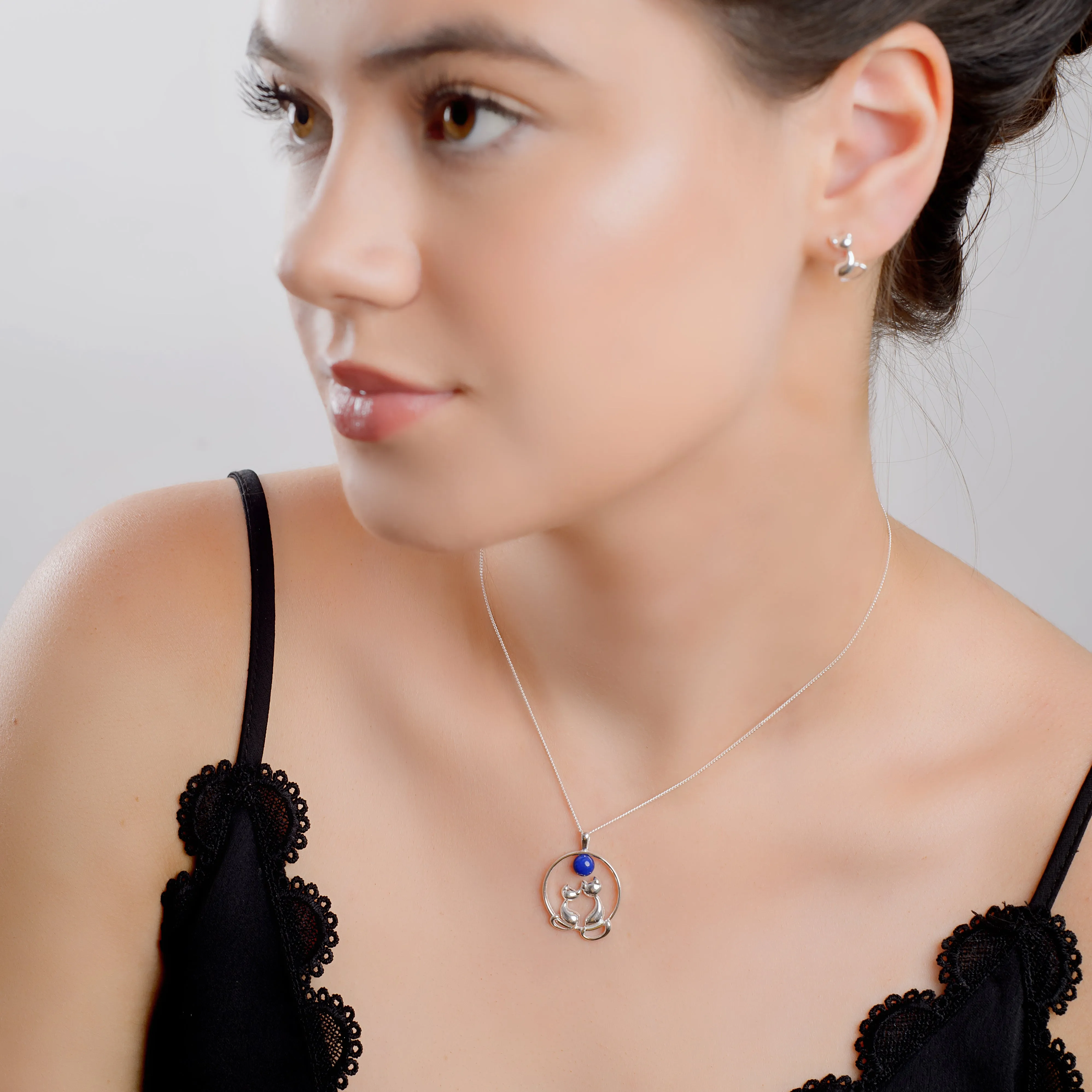 Cuddling Cats Necklace in Silver and Lapis Lazuli sold by Henryka product image thumbnail 3
