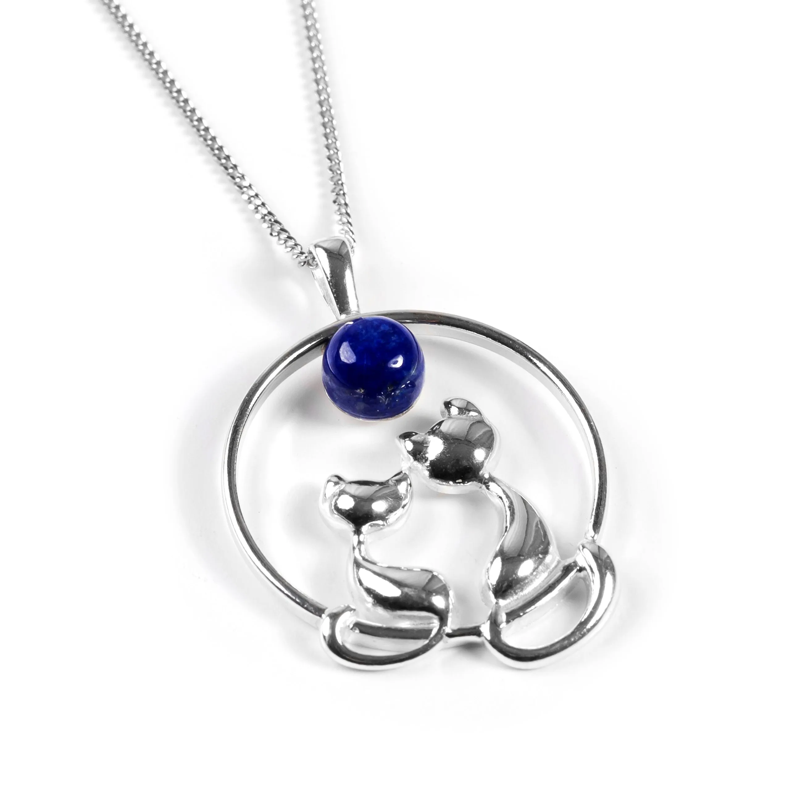 Cuddling Cats Necklace in Silver and Lapis Lazuli sold by Henryka