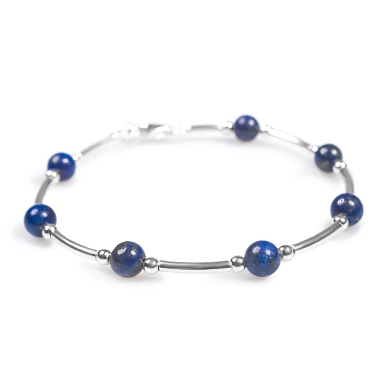 Bead Tube Bracelet in Silver and Lapis Lazuli sold by Henryka