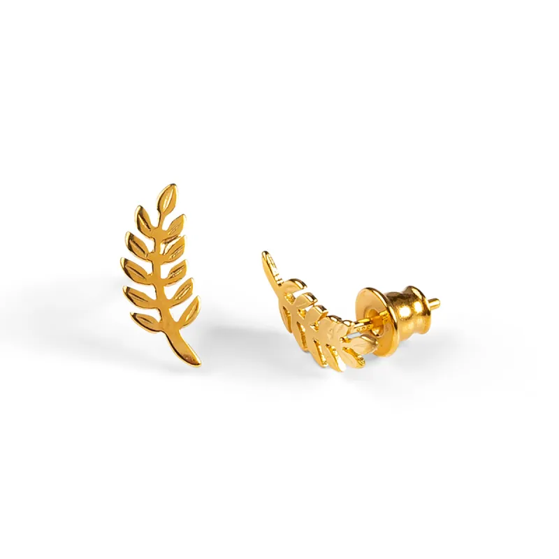 Miniature Royal Fern Leaf Stud Earrings in Silver with 24ct Gold sold by Henryka