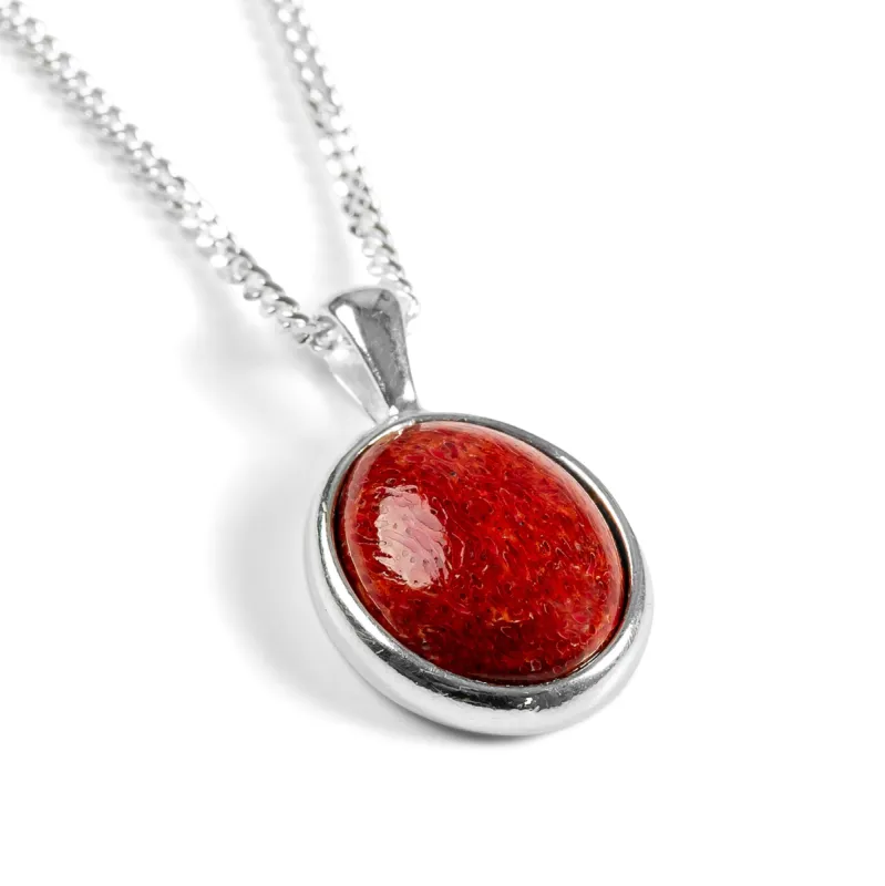 Classic Oval Necklace in Silver and Red Horn Coral sold by Henryka