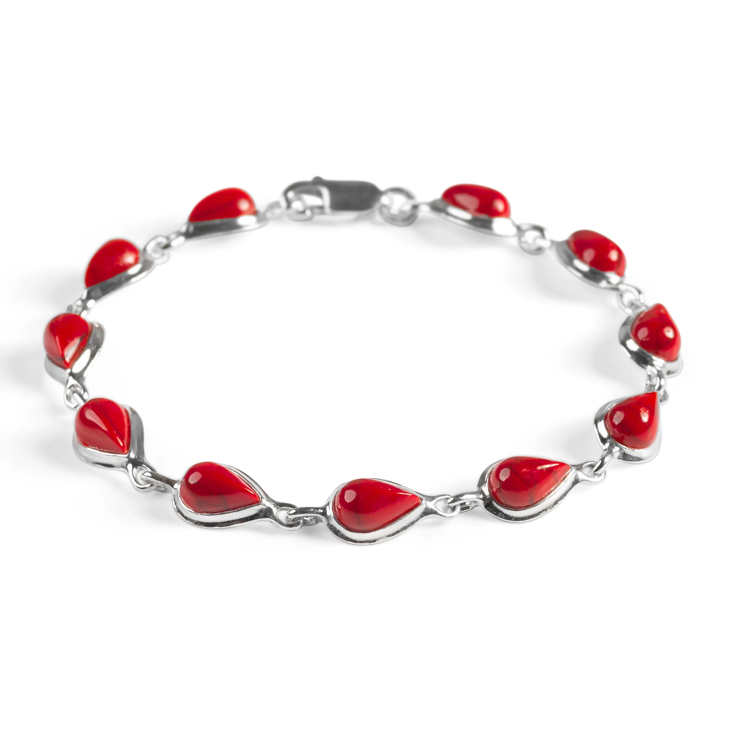 Classic Teardrop Link Bracelet in Silver and Coral sold by Henryka