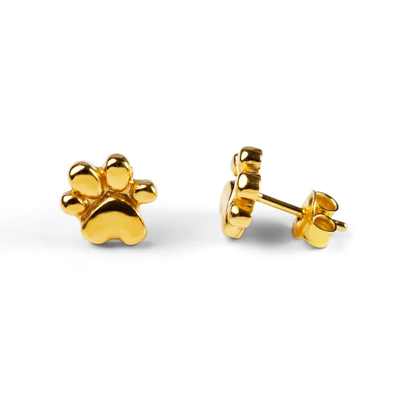 Paw Print Stud Earrings in Silver with 24ct Gold sold by Henryka
