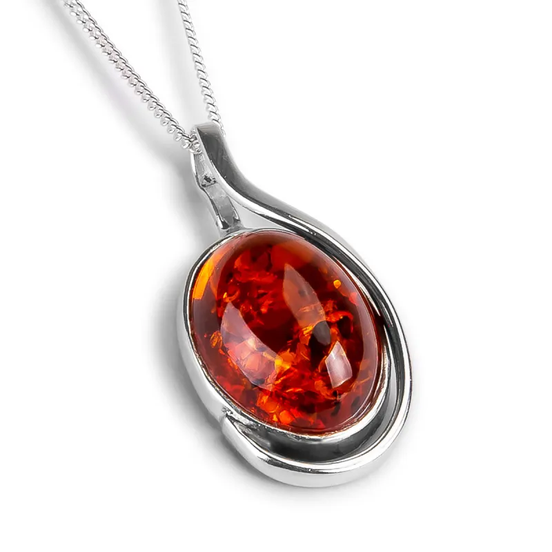 Classic Handmade Cognac Amber and Silver Necklace - Natural Designer Gemstone sold by Henryka