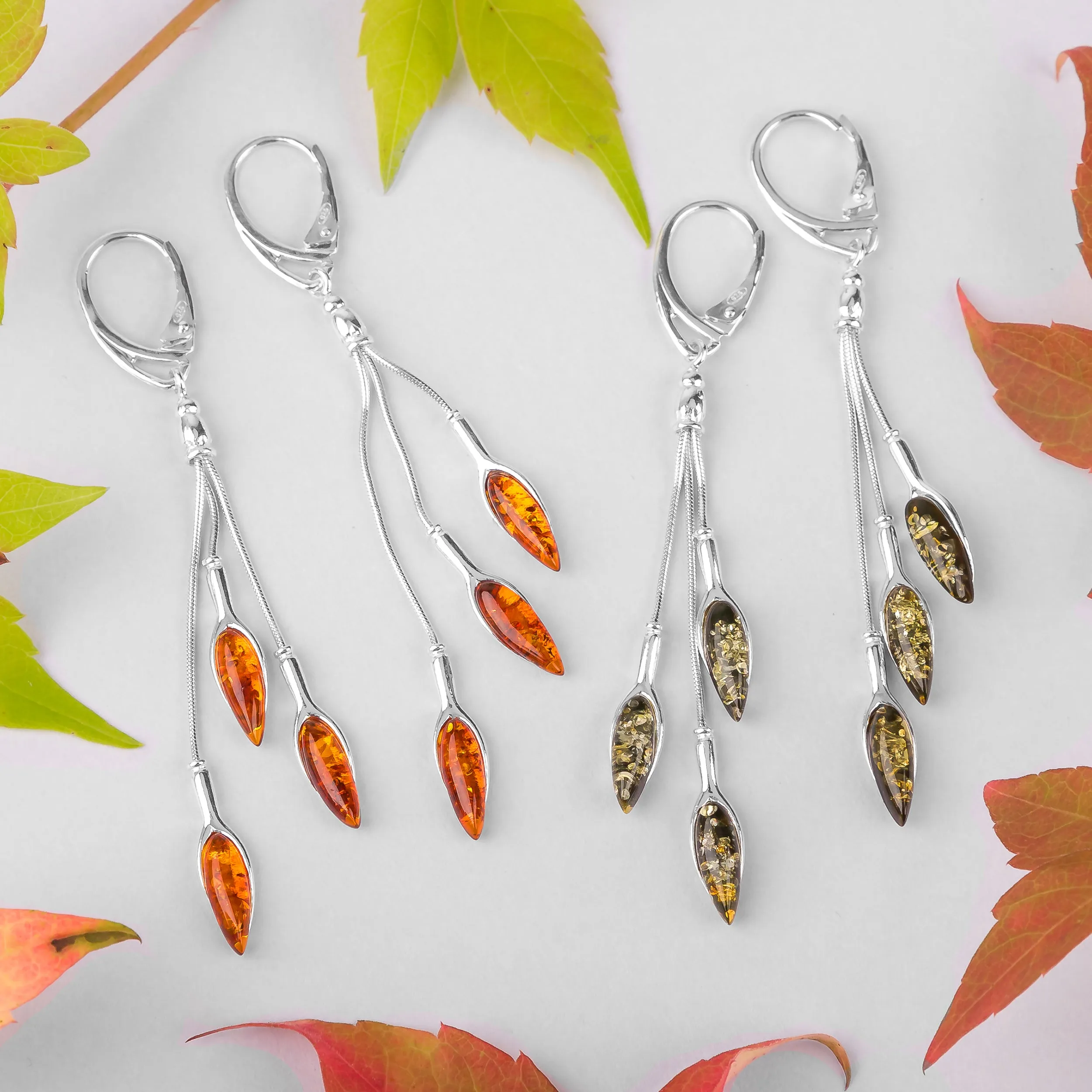 Dangle Drop Earrings in Silver and Amber sold by Henryka product image thumbnail 5