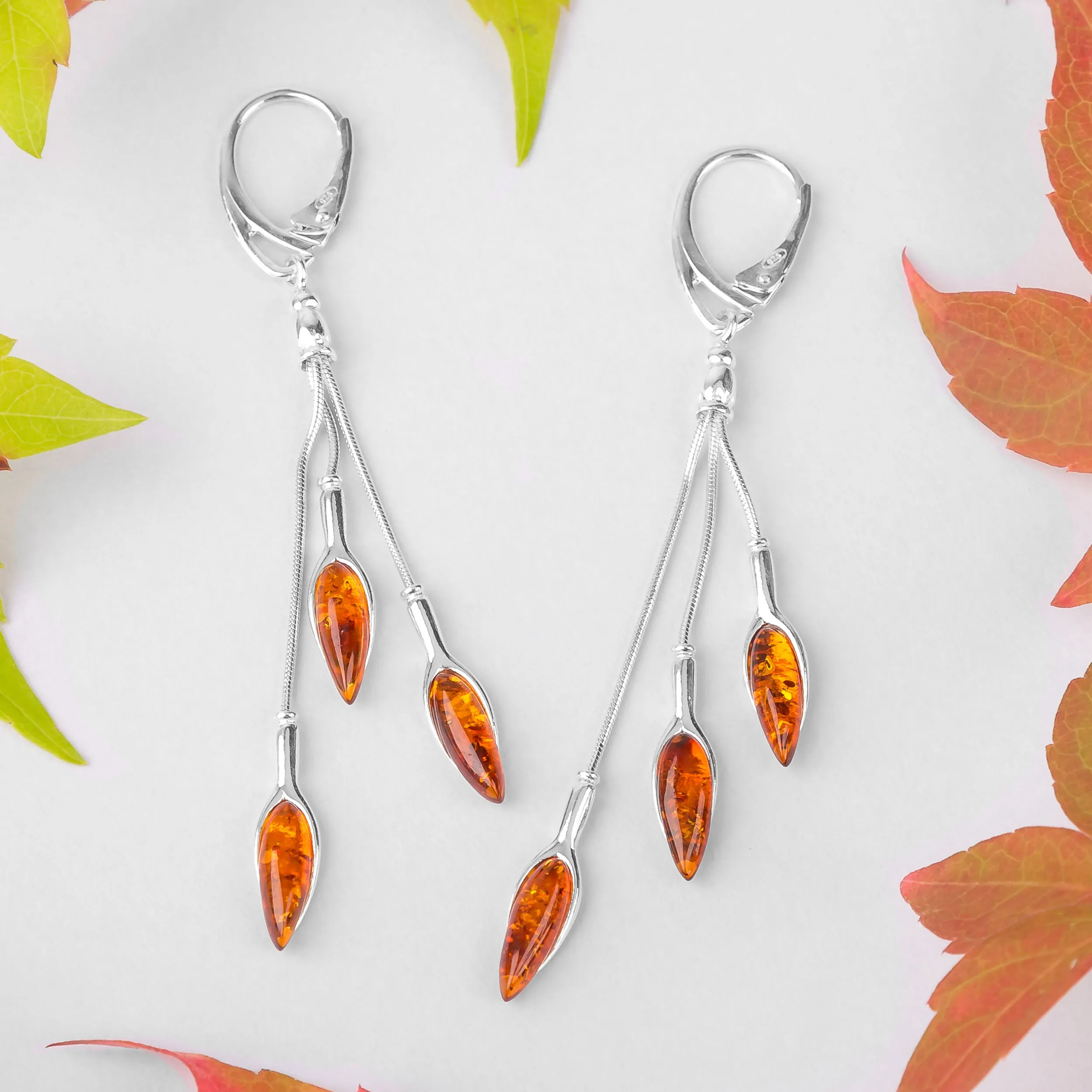 Dangle Drop Earrings in Silver and Amber sold by Henryka product image thumbnail 4