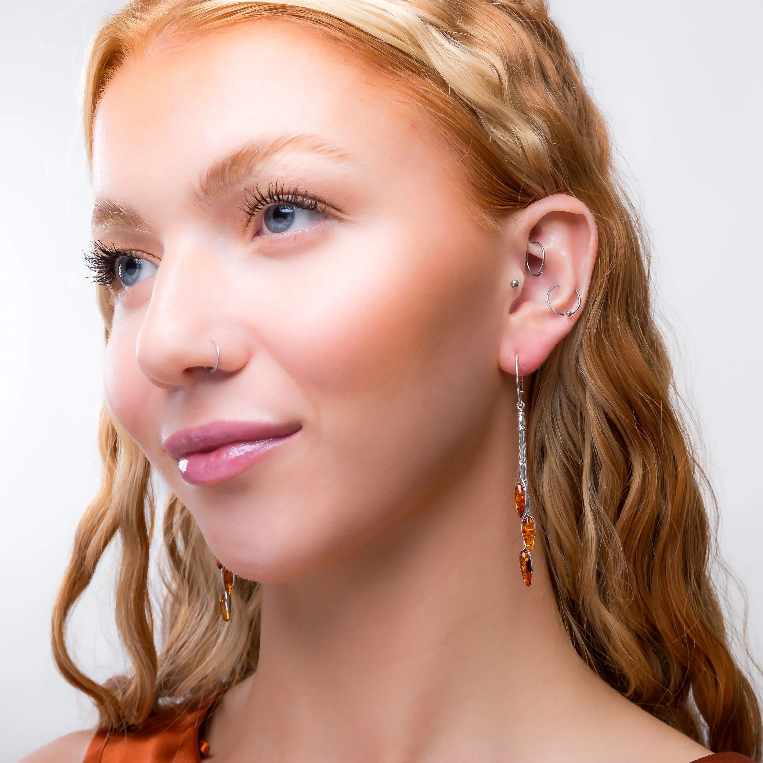 Dangle Drop Earrings in Silver and Amber sold by Henryka product image thumbnail 3