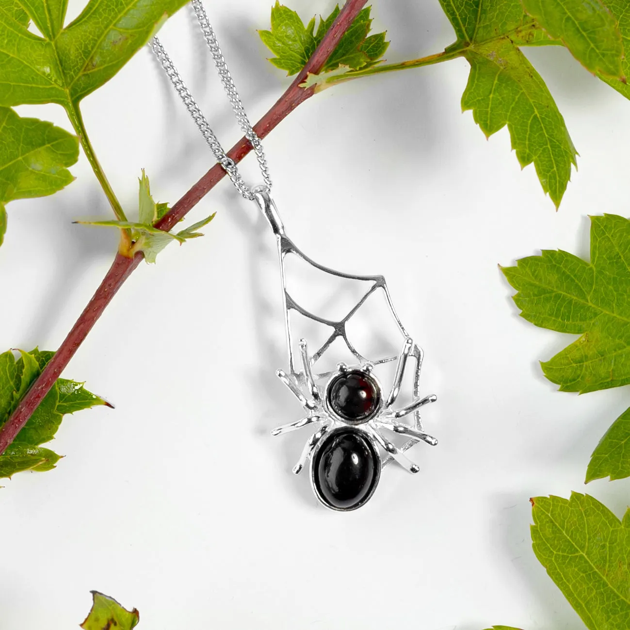 Spider on Web Necklace in Silver and Cherry Amber sold by Henryka product image thumbnail 4